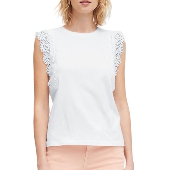 Banana Republic‎ Linen Blend Eyelet Flutter Sleeve Top sz M - Picture 4 of 11